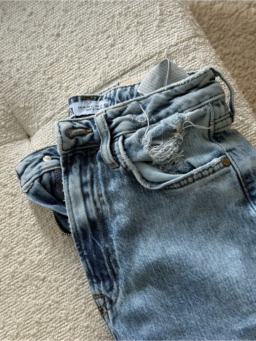 Zara Light Blue Distressed Split Hem Jeans